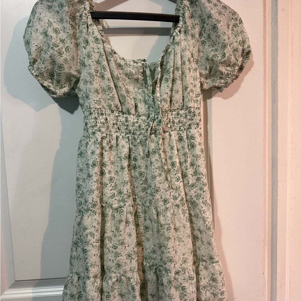 Floral Green Smocked Dress